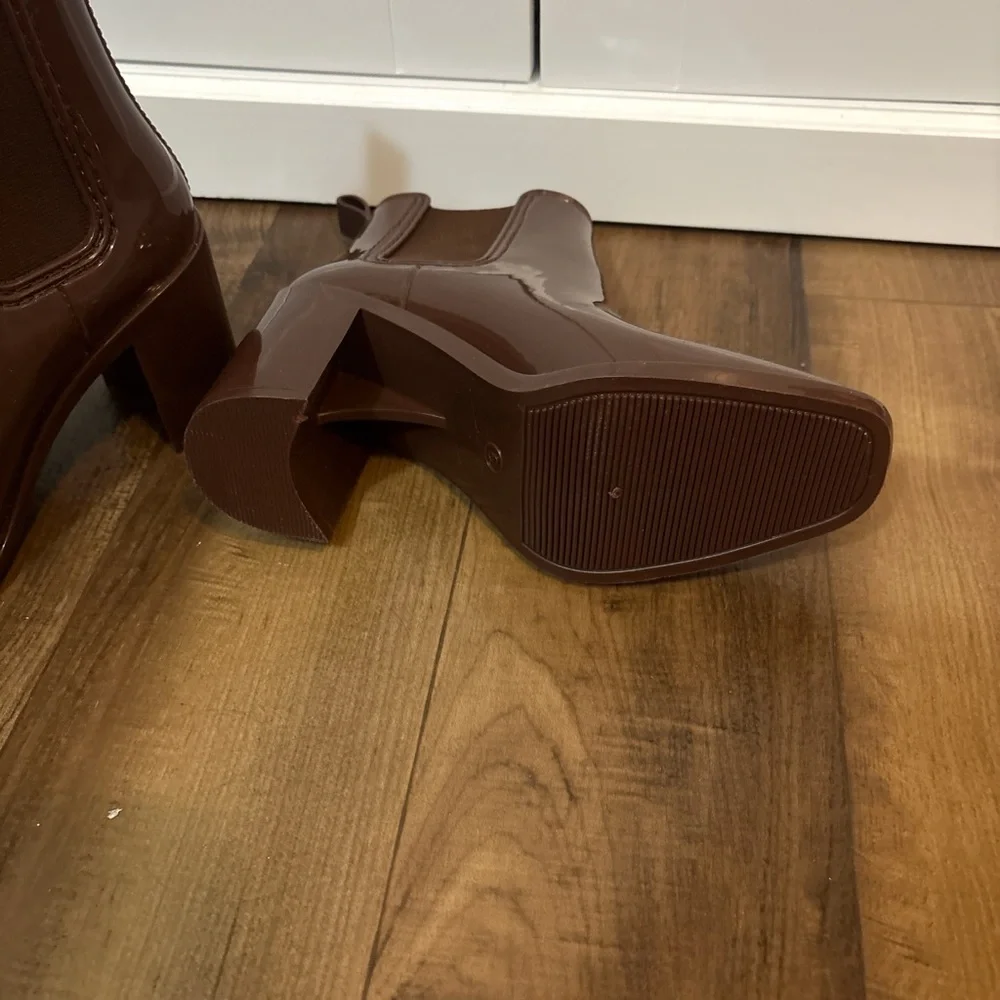 Jeffrey Campbell Brown Heeled Rain Boots Size 6 Chelsea Style